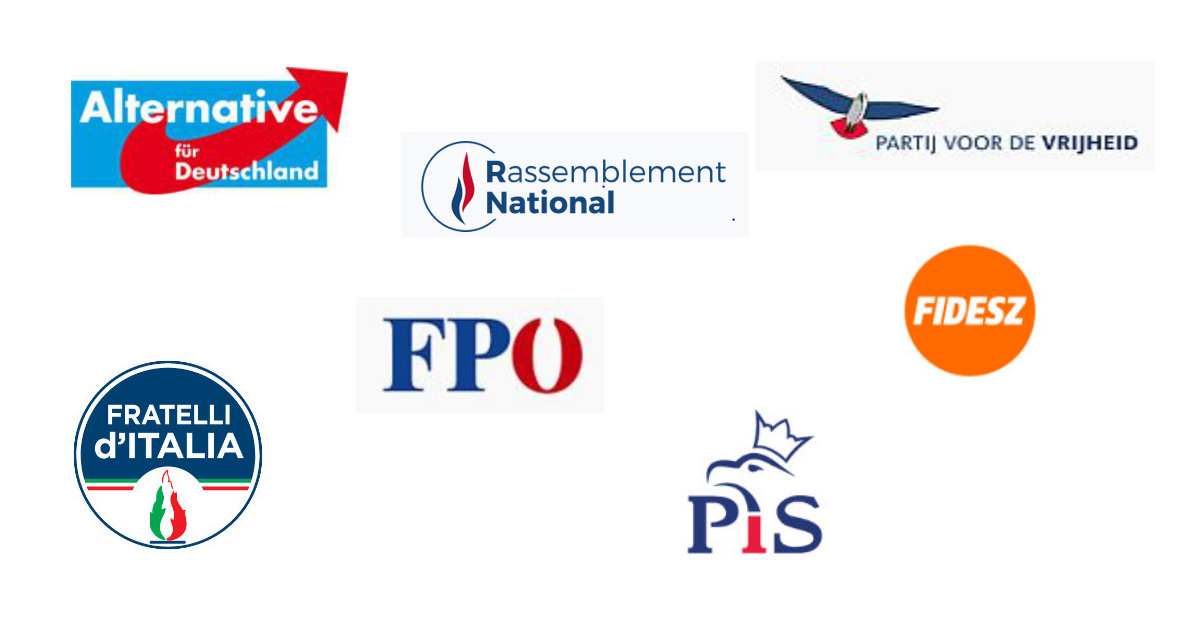 Logos rechtspopulistischer Parteien in Europa